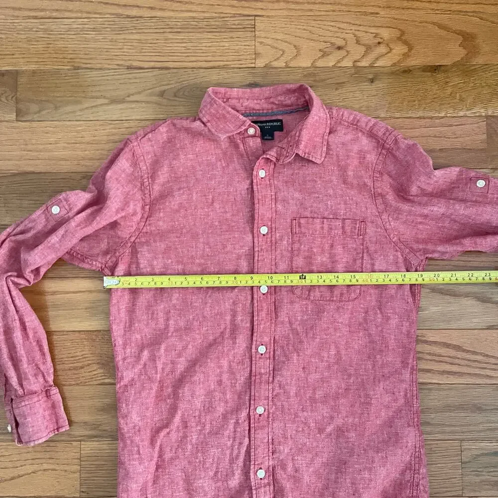 Banana Republic Mens S Linen Blend Button Up Shirt Totem Red Warm Weather